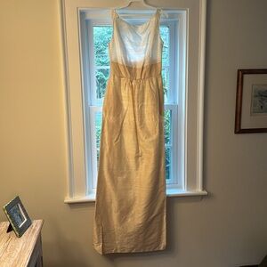 LulaKate Carrie Dress in White and Tan Dupioni Silk